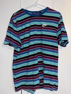 Nike Men’s Striped Crew T-Shirt - Teal, Blue, Burgundy